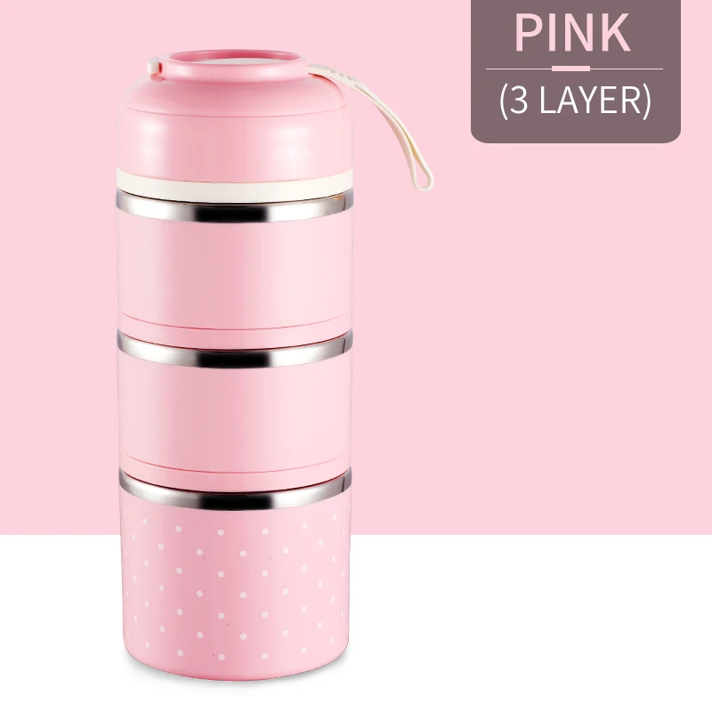 Pink 3 Layer WORTHBUY милый японский термальный Ланч-бокс герметичный из нержавеющей стали Bento box детский портативный контейнер для еды для пикника и школы - Цвет: Pink 3 Layer