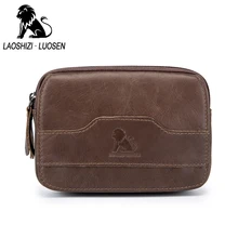 LAOSHIZI LUOSEN Genuine Leather Waist Bag Men Vintage Cowhide Belt Bag Phone Case Pocket Purse Fanny Pack