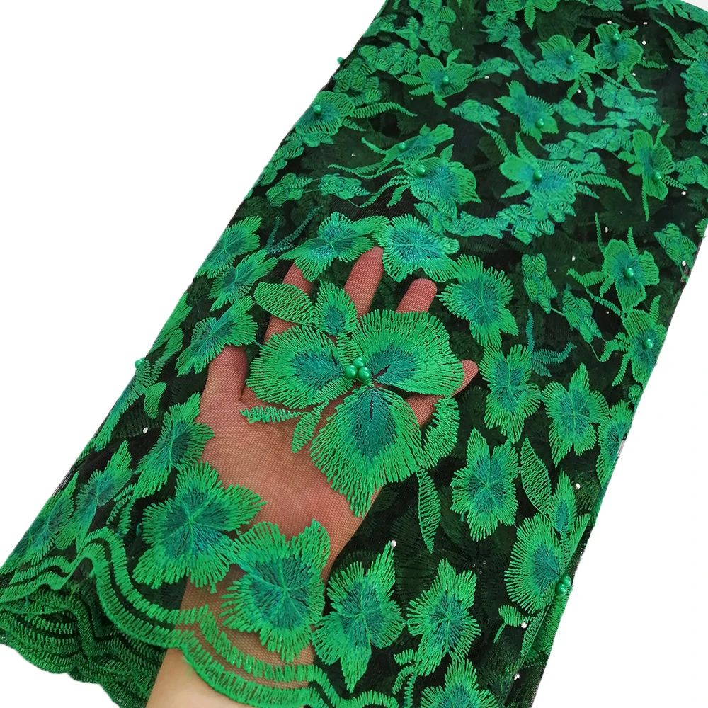 

New arrival lace fabric lace african embroidery nigerian fabrics high quality green lace fabric 5 yards for sewing wedding dress
