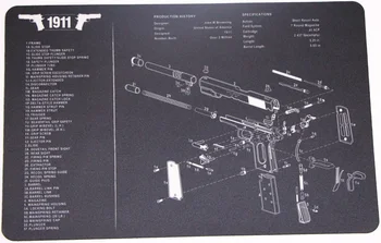 

1911 Gun Cleaning Rubber Mat 17"x11" Waterproof Non-Slip Cleaning Mat with Parts Diagram and Instructions Armorers Bench Mat