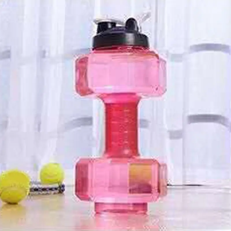 2.2L большая емкость многофункциональная форма гантели бутылка для воды Портативный Спорт Тренажерный зал Фитнес PETG push cap чайник для воды с ручкой - Цвет: Розовый