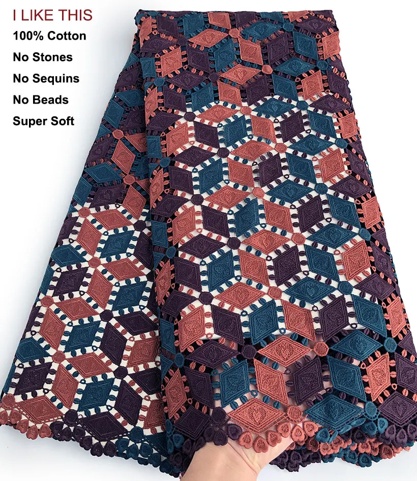 

Excellent neat cotton embroidery Swiss Lace African Guipure Lace cord fabric very soft 5 yards teal dark brown