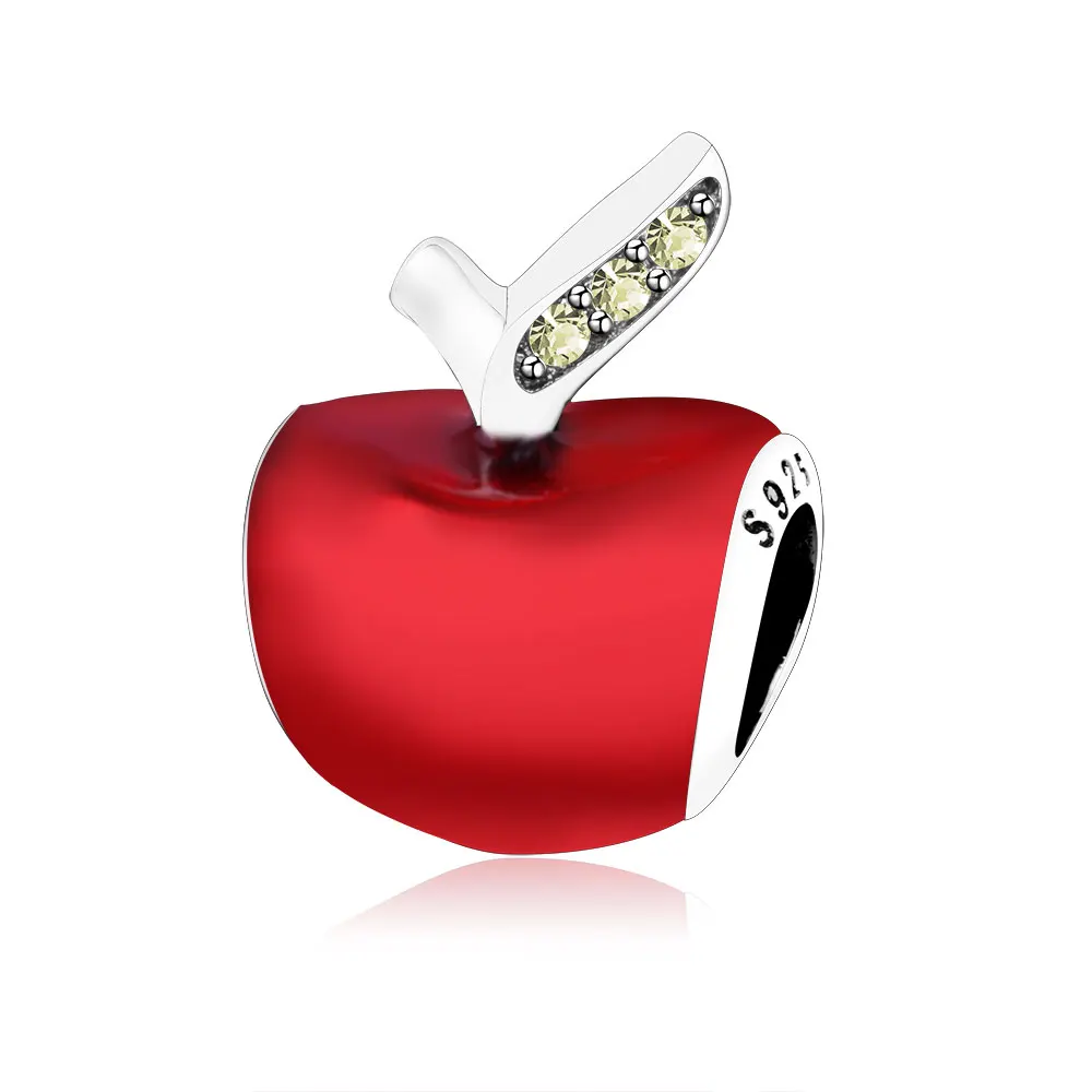 

Authentic 925 Sterling Silver Bead Charm Red Enamel Snow White's Apple Beads Fit Original Pandora Charm Bracelet Silver Jewelry