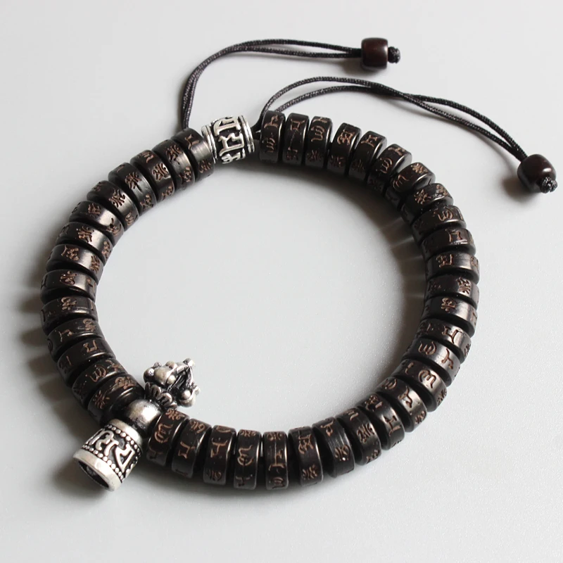 Eastisan Tibetan buddhism Vajra Charm Natural Coconut shell beads OM Mani Padme Hum Bracelet For Man