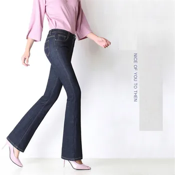 

Spring and Summer High Quality Womens Jeans Casual Middle Waist Large Size Fishtail Pants Flare Pants Straight Wide Leg Pants