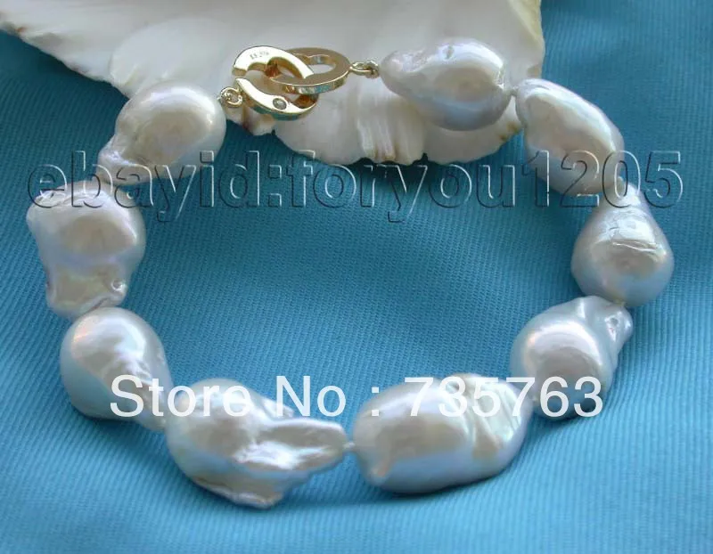

xiuli 0032 Genuine Natural 23mm white Reborn Keshi pearl bracelet 14KGP