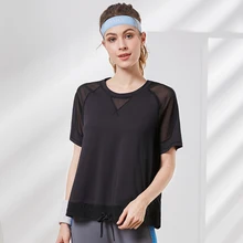 Одежда для фитнеса женская с коротким рукавом спортивная рубашка Летняя Беговая тренировочная свободная дышащая быстросохнущая футболка розовая черная рубашка для йоги