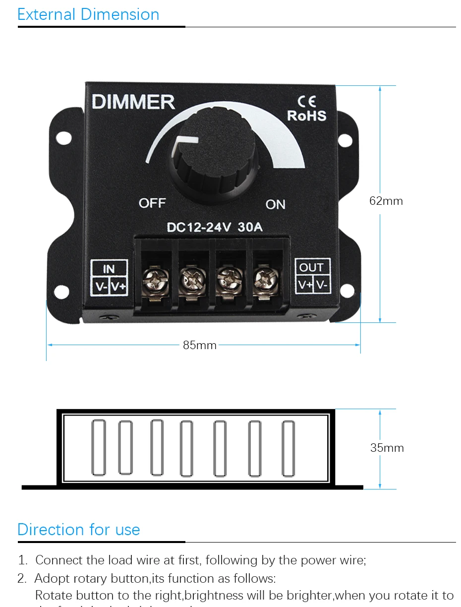 Светодиодный диммер постоянного тока 12V 24V 30A 360W Регулируемый Яркость лампы накаливания Газа Драйвер один Цвет светильник Питание контроллер 5050 3528