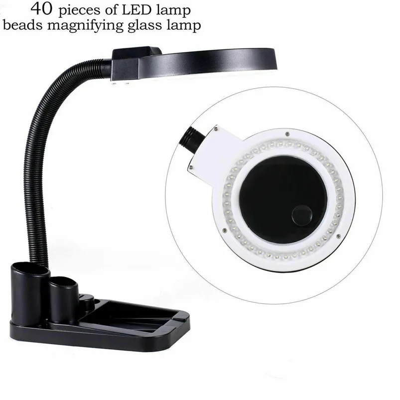LED Lighted 5X 10X Magnifier Desk Lamp 40 LED Magnifying Lamp Magnifier Adjustable Light Desktop Magnifier Desk Lamp 40MR151