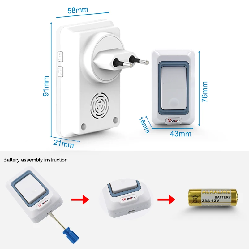 Умный беспроводной дверной звонок EU/US/UK/AU plug водонепроницаемый светодиодный свет с 28 мелодиями звонка с 1 Кнопкой+ 1 крытый приемник