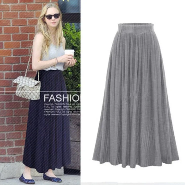 Модные хлопковые длинные юбки для женщин длина до пола плиссированная Осенняя юбка макси с высокой талией тянущаяся Повседневная Женская юбка большого размера