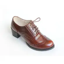 Высококачественная женская обувь из натуральной кожи на толстом каблуке; цвет коричневый, черный; женские туфли-оксфорды; женские кожаные туфли в винтажном стиле; Zapatos Muje