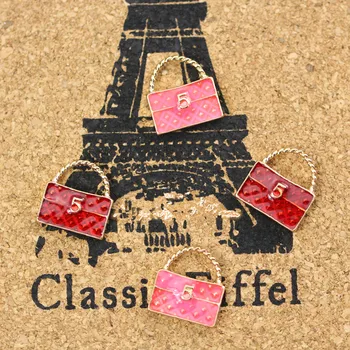 

MRHUANG 10pcs/pack Number 5 Red Pink Bag14*15mm enamel Charms Pendant for Bracelet Necklace DIY craft