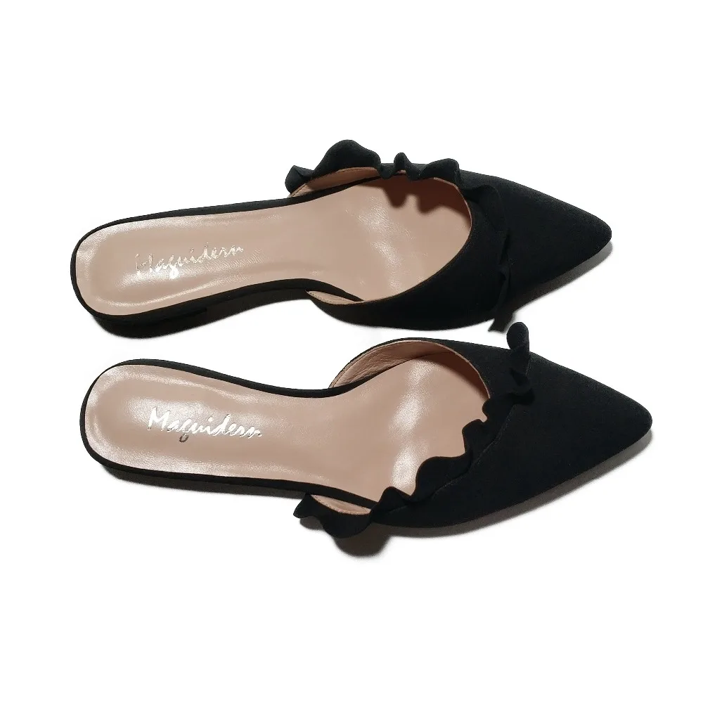 Maguidern Ruffle Trimmed Slides Backless Slippers_6