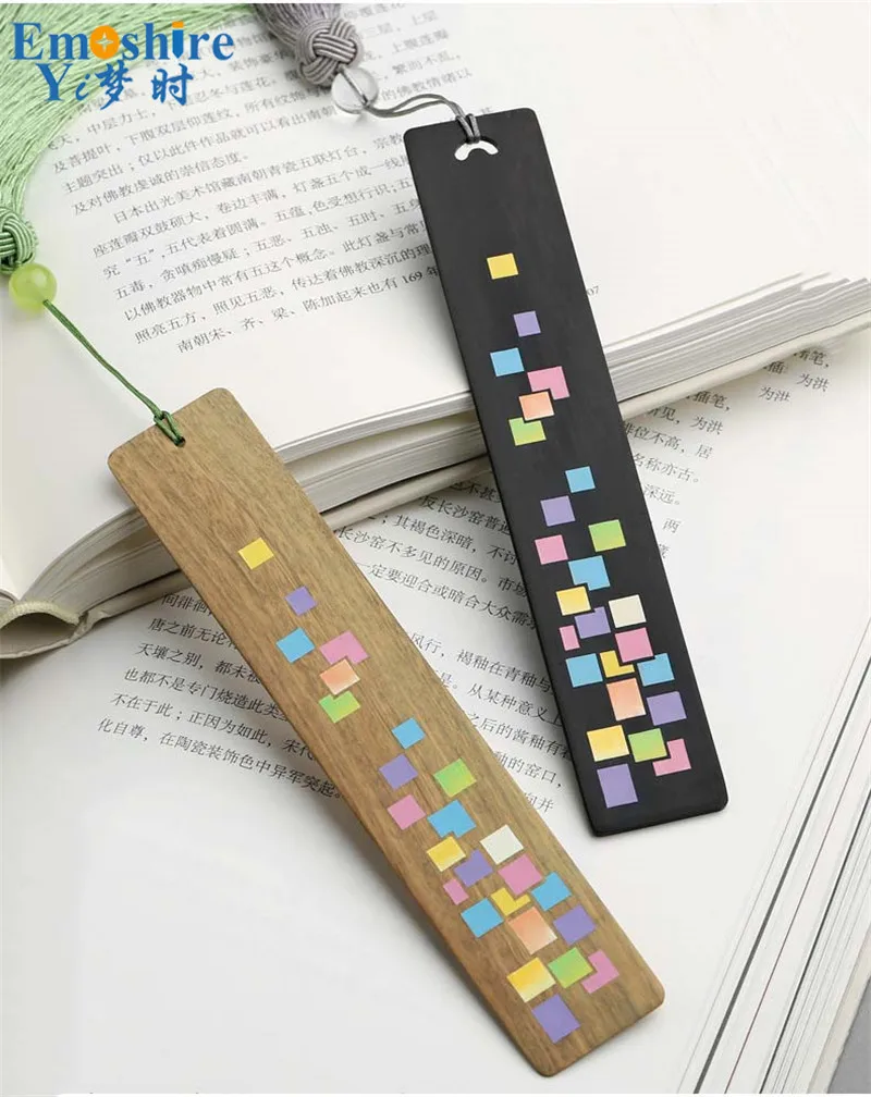 Emoshire Hand-painted classical Chinese romantic Su-bookmarked ebony wood fine exquisite gift creative custom lettering (3)