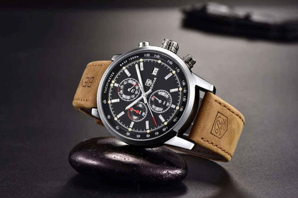 Мужские часы BENYAR, модный бренд, спортивные кварцевые часы, кожаный Хронограф, водонепроницаемые часы, военные мужские часы horloges mannen