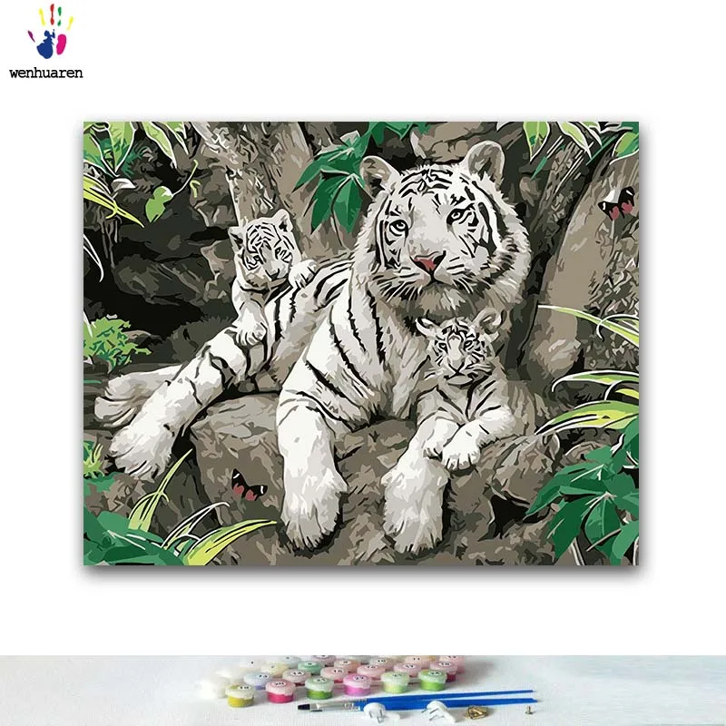 

DIY Coloring paint by numbers Tiger in the mountains paintings by numbers with kits 40x50 framed