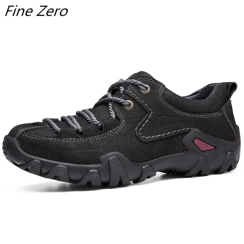 Men's Waterproof Hiking Shoes Travel Shoes Outdoor Non-slip Wear Hunting Sneakers Genuine Leather Trekking Climbing Sports Shoes - Цвет: Black 5898