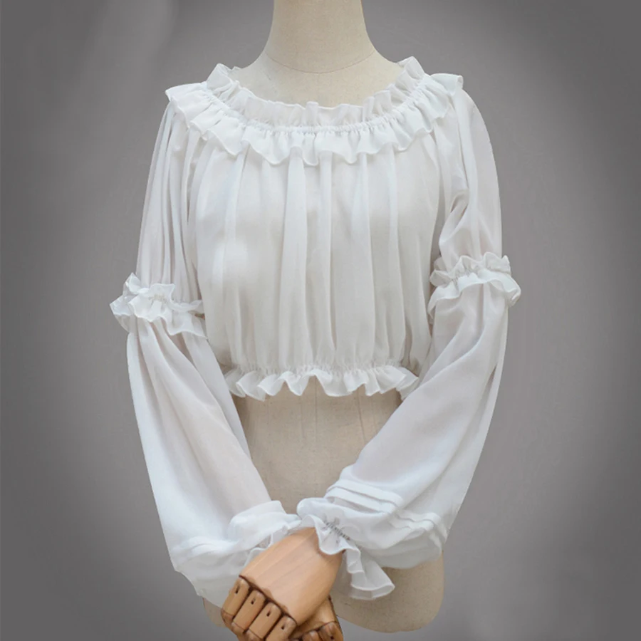 spring-summer-women-chiffon-short-lolita-shirt-gothic-victorian-blouse-girls-casual-bottoming-shirt-white-black-corset-tops