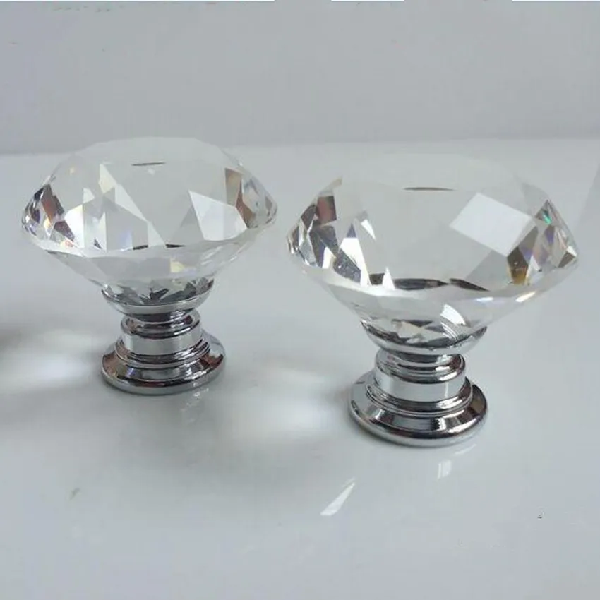 40mm 30mm Transparent Rhinestone Drawer Knob Pull Glass Crystal