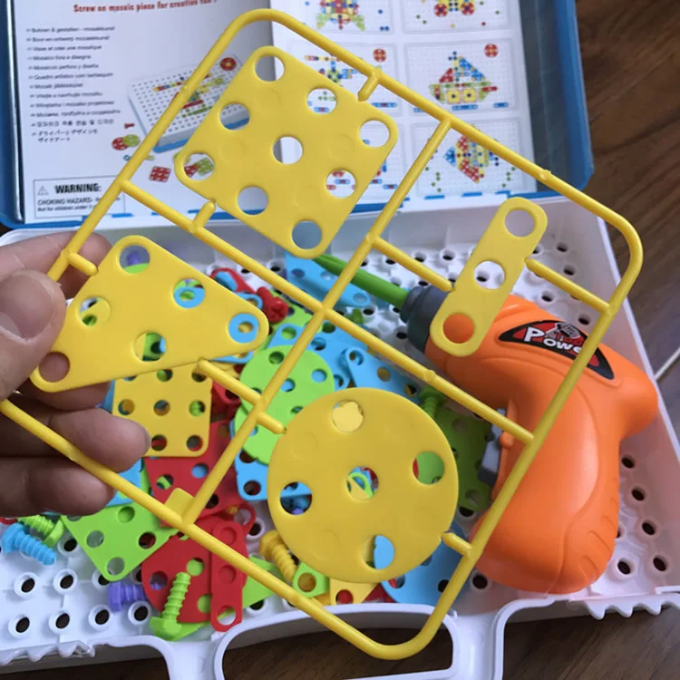 Conjunto de Ferramentas do Menino Toolbox com Toolkit Educativos para Crianças Ferramenta Criativa Brinquedo Broca Mosaico Fingir Jogar Criança Brinquedos 16 High Quality Brinquedos e hobbies