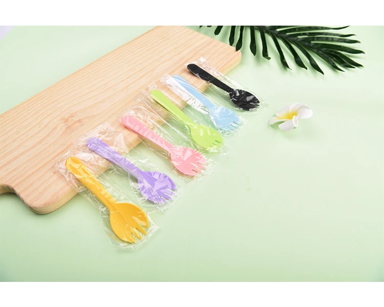10Pcs Disposable Small Spork Plastic Fork Spoon Dessert Icecream Cake Fast Food Restaurant Wedding Party Birthday Fork Spoon