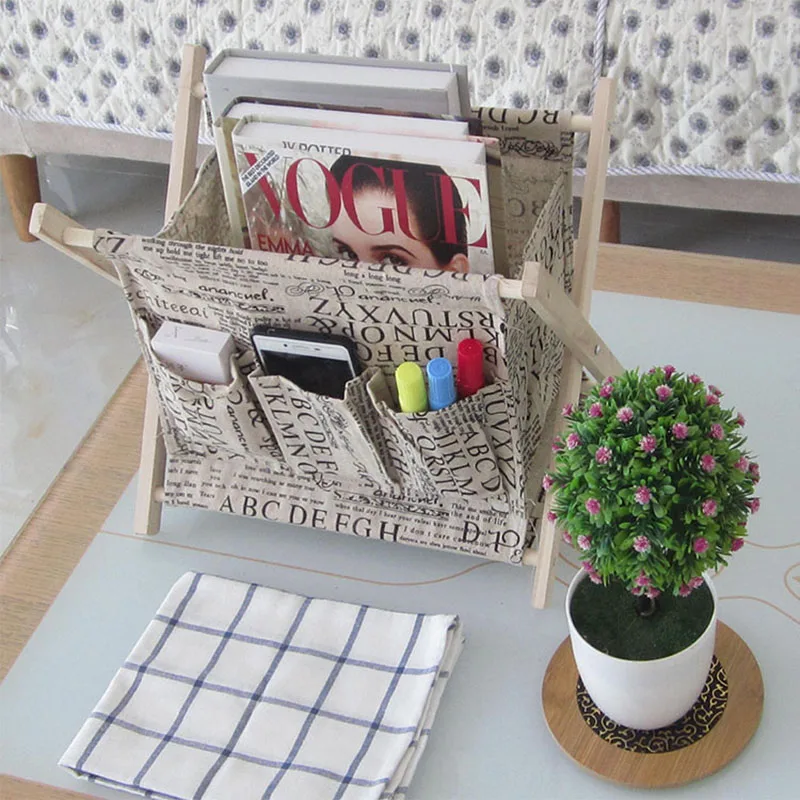Fordable Office Storage Box Linen File Bookshelf Magazine Makeup Cosmetic Sundries Rack Desktop Basket Articles Organizer