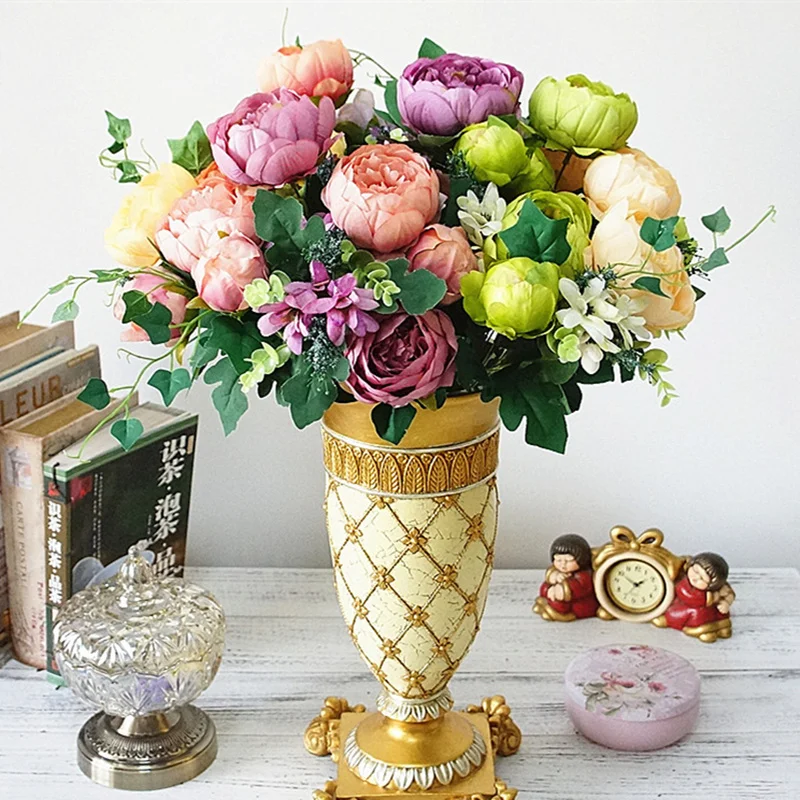 

Luxury European Artificial Peony flowers bunch Silk fake Flores Peonies For Home Hotel decor DIY Wedding Party Decoration wreath