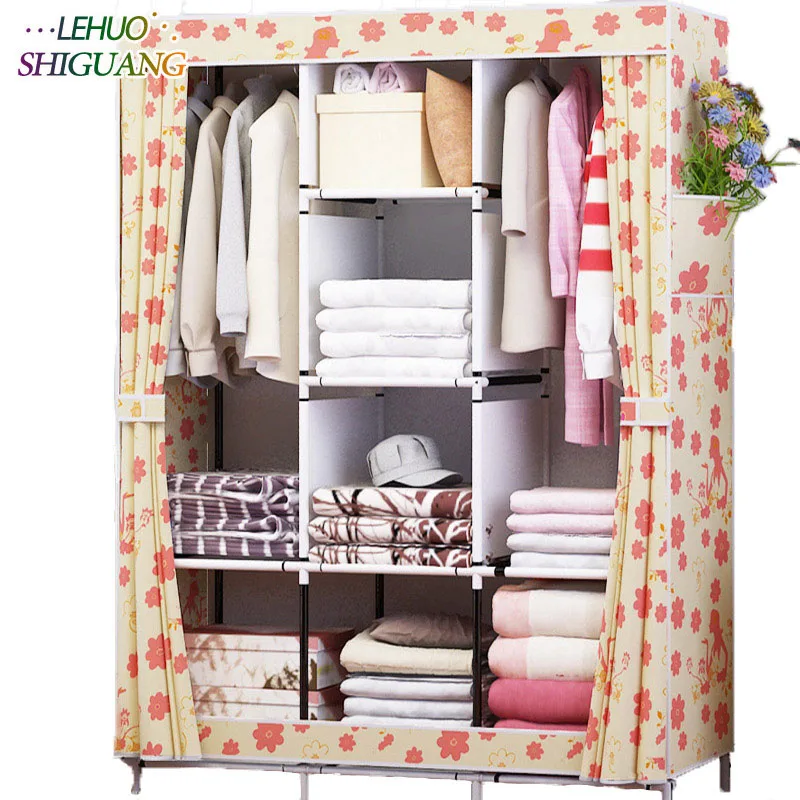 Семейный шкаф, ткань Оксфорд, стальной каркас, подкрепление, стоячий органайзер для хранения, съемный шкаф для одежды, мебель - Цвет: Woman flower