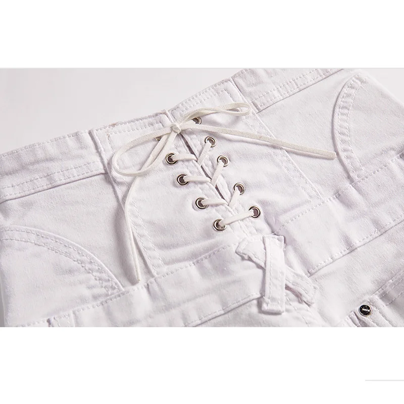 2018 г. женские джинсы Шорты новые модные джинсовые женские белые талии узкие джинсы короткие летние улица моды для отдыха большой код