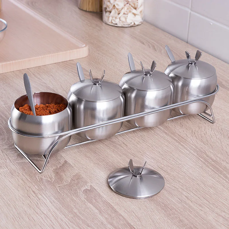 

Kitchen Stainless Steel Spice Rack Condiment Canister jars Seasoning Container Holder Storage Rack Spice Jar Organizer