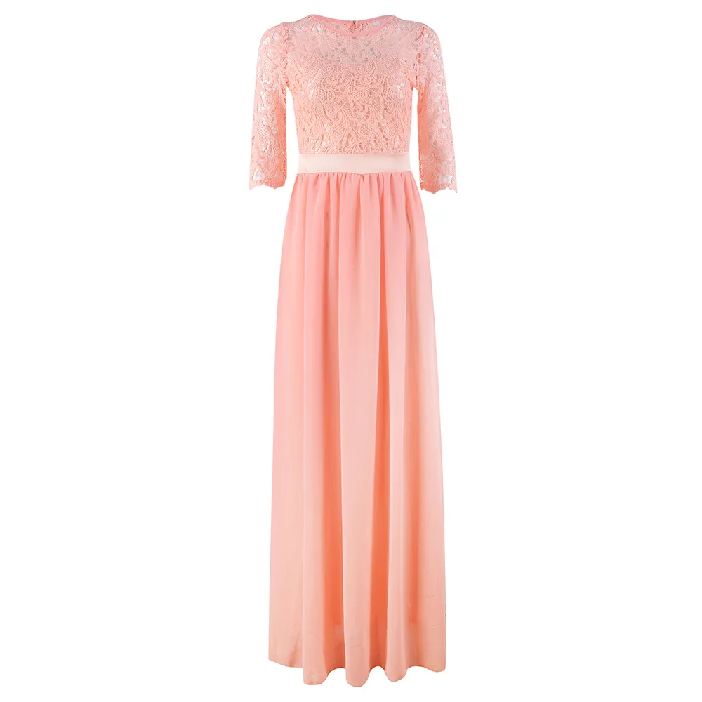 

Women Summer dresses 2019 new lace sexy fashion chiffon summer pleated lace maxi dress promotion wholesale vestidos WSP9023