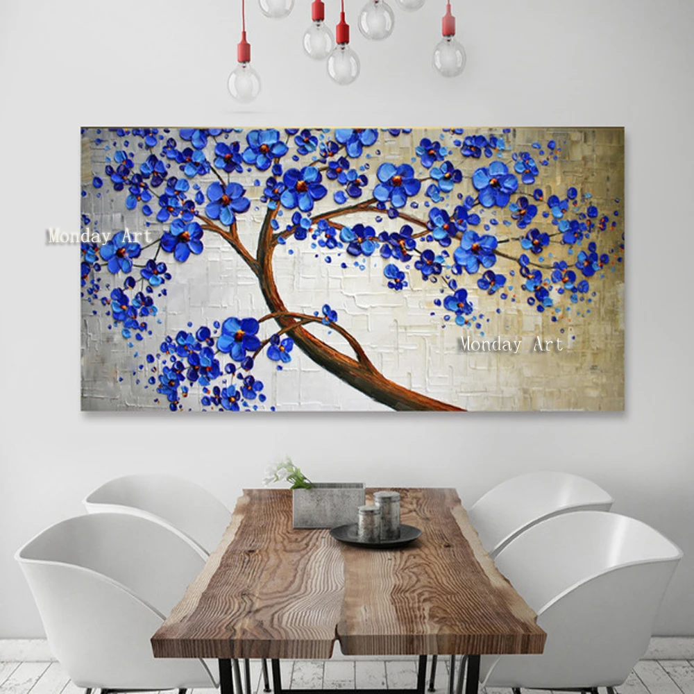 Handmade-Original-Abstract-Blue-Tree-Impasto-Landscape-Oil-Painting-For-Living-Room