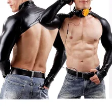 Мужская плотная искусственная кожа майка с открытой спиной Открытая грудь Топ Клубная одежда для геев пара лакированная кожа фетиш сексуальное нижнее белье одежда для геев