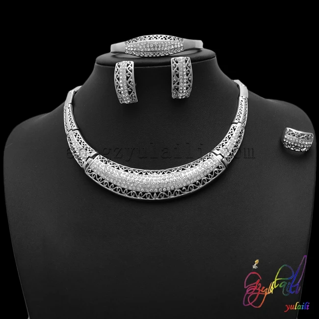 

2016 African rounded regular hollow out rhinestone jewellery sets simple daily wholesale jewellery sets for women