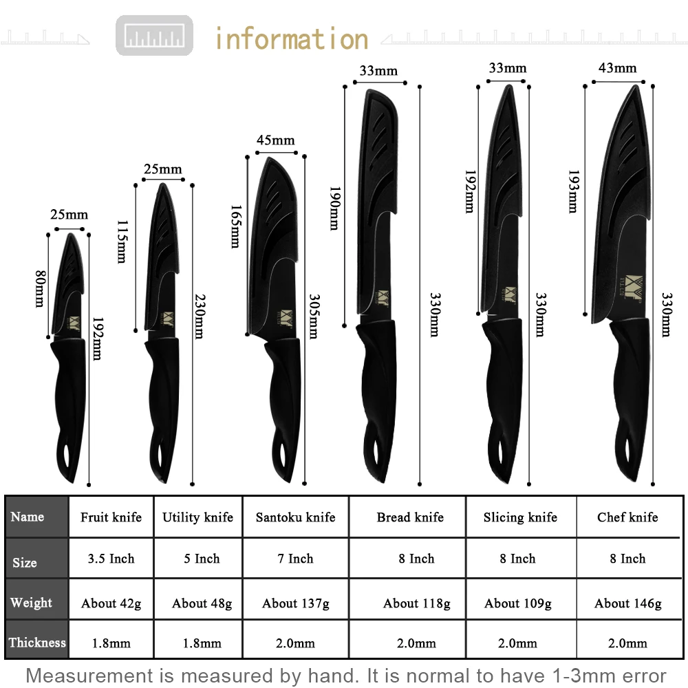 XYj 8 шт набор ножей из нержавеющей стали пластиковые Нескользящие ручки Бесплатные крышки 8 ''7'' 5' '3. 5 ''мясной нож шеф-повара рыба кухонный аксессуар