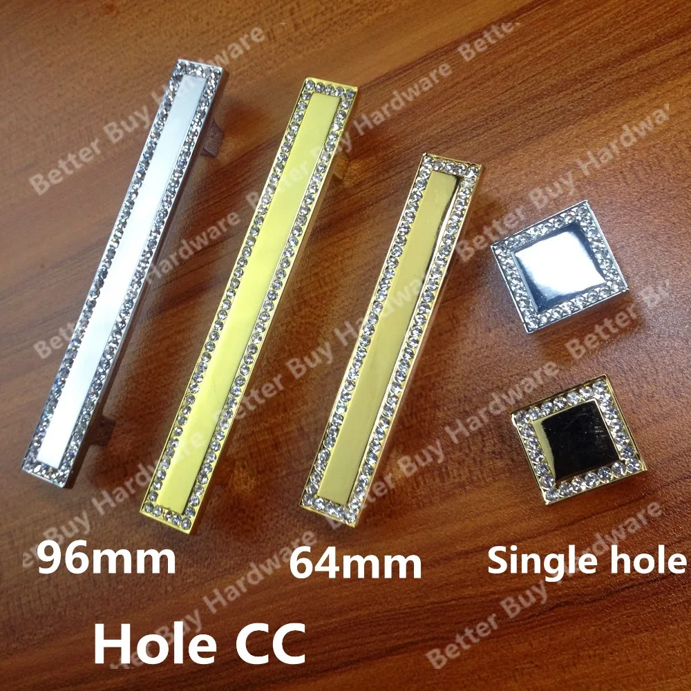 Single hole/ CC 96mm Gold Silver Drawer Pulls Antique Brass Plating Diamond Cabinet Furniture Knobs Dresser Handle Kitchen Pulls