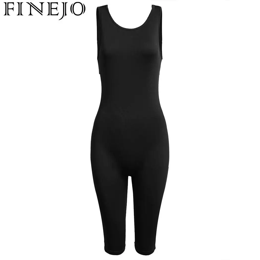 FINEJO Sleeveless Women Playsuits Casual Bodysuit Tunic Solid Slim Bodysuits Short Pants Rompers Jumpsuits and Playsuits