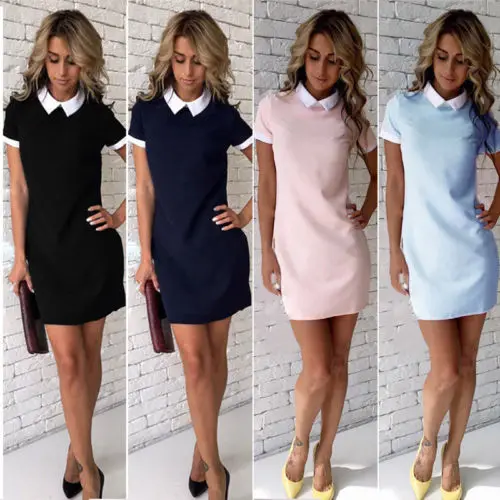 

Hirigin Women Bodycon Short Sleeve Short Mini Dress Casual Turndown Collar Slim Shirt Dress