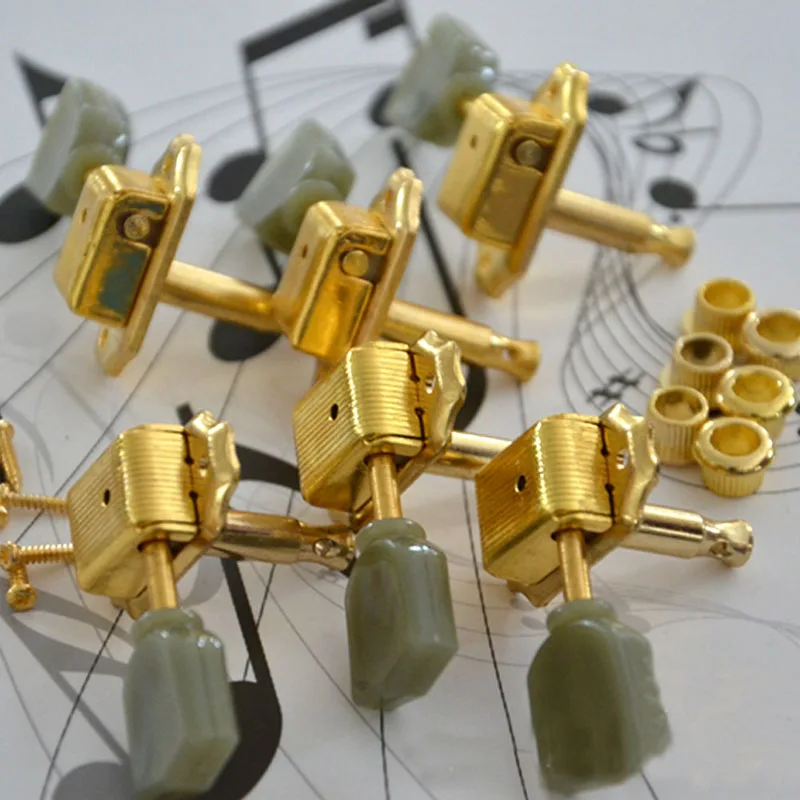 1 set Gold Deluxe Guitar Tuning Pegs Tuners Green Button For Guitar