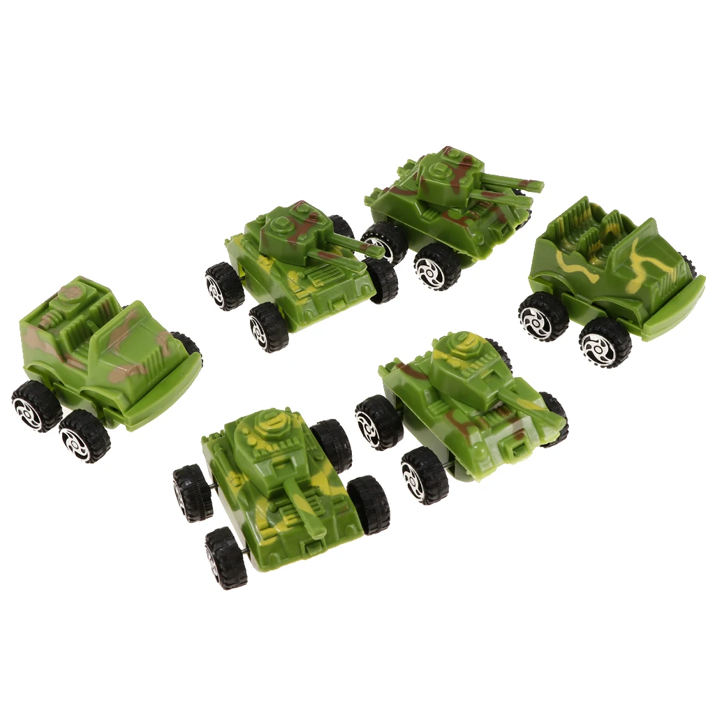 6pcs Pull Back Plastic Army Tank Model Vehicle Car Toys Soldiers Playset Accs Kids Hobbies Xmas Gifts