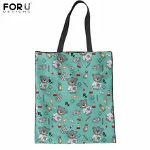 FORUDESIGNS/Льняная сумка медсестры с рисунком медведя, Экологичная женская сумка-шоппер, женская модная тканевая сумка, сумка женская Feminina