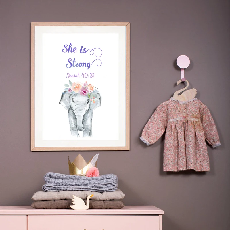 Elephant Watercolor Canvas Painting Baby Room Decor