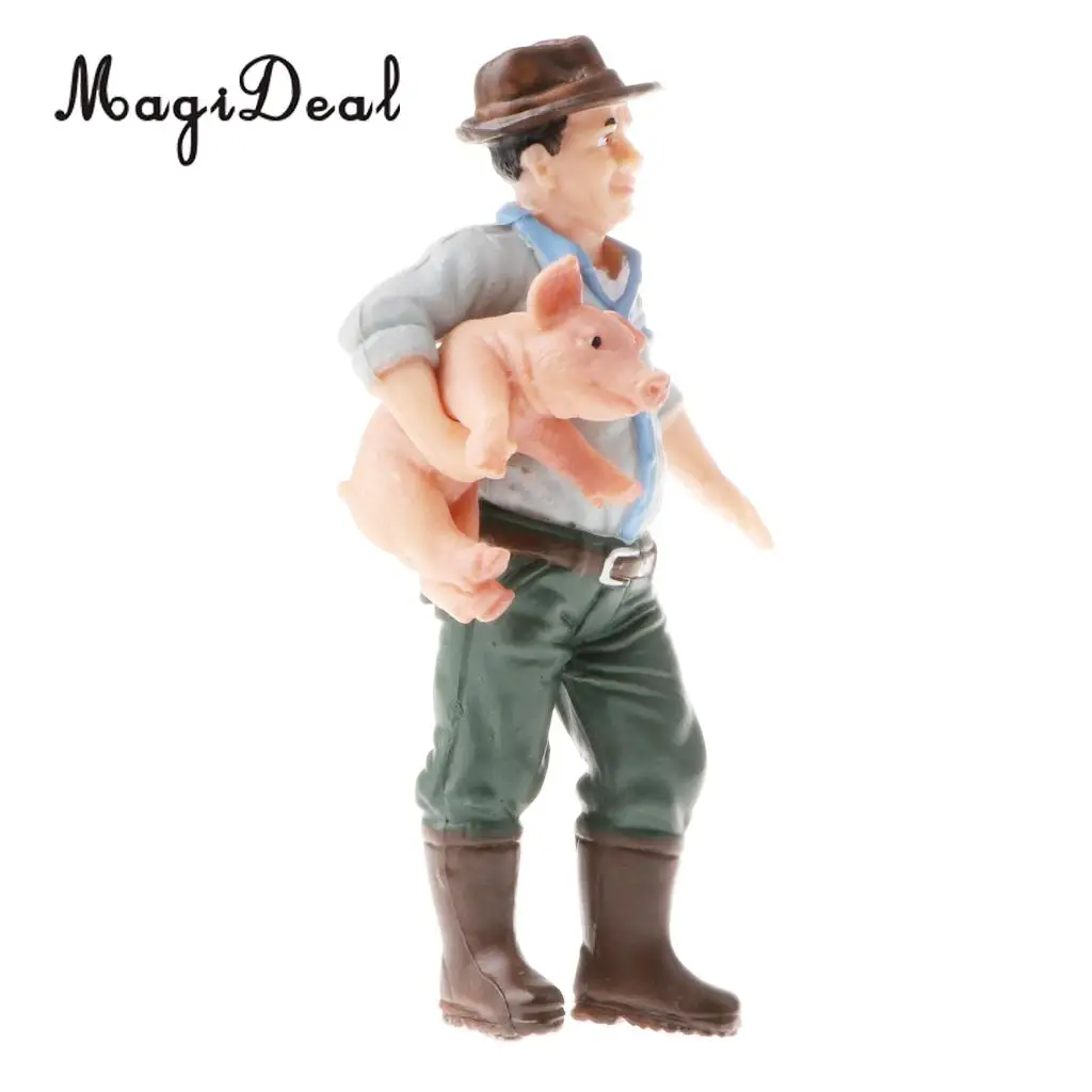 One Piece PVC People Model Action Figures Kids Toddlers Children Educational Toy Gift Home Decor Ornament- Farmer Holding Pig
