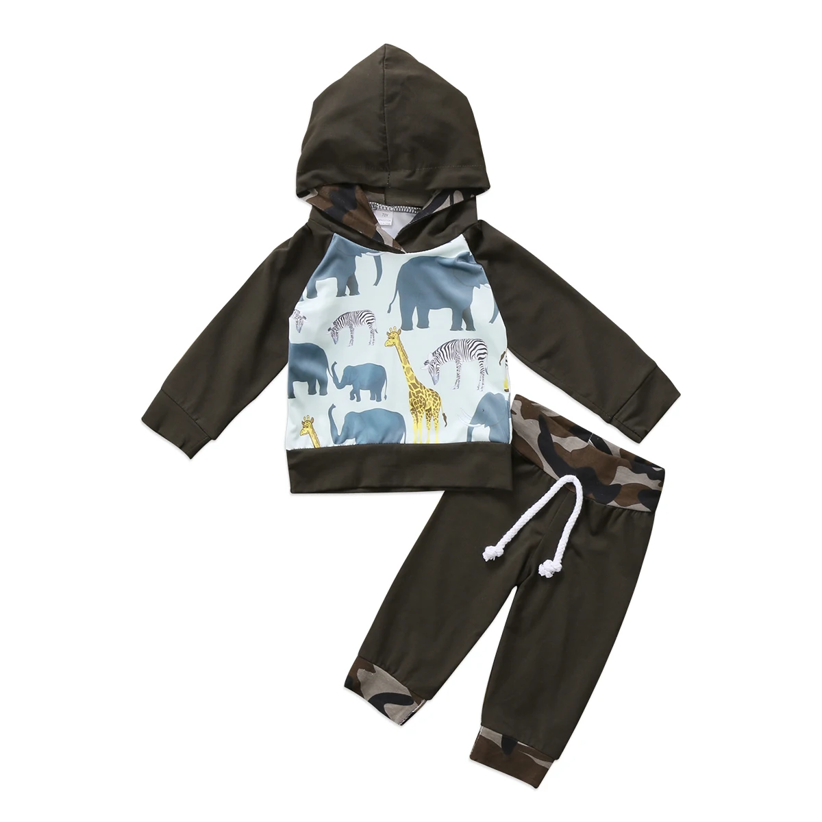 

Animal Newborn Baby Boy Long Sleeve Hoodie Sweater Tops Camo Pants Outfits Set Baby Clothing