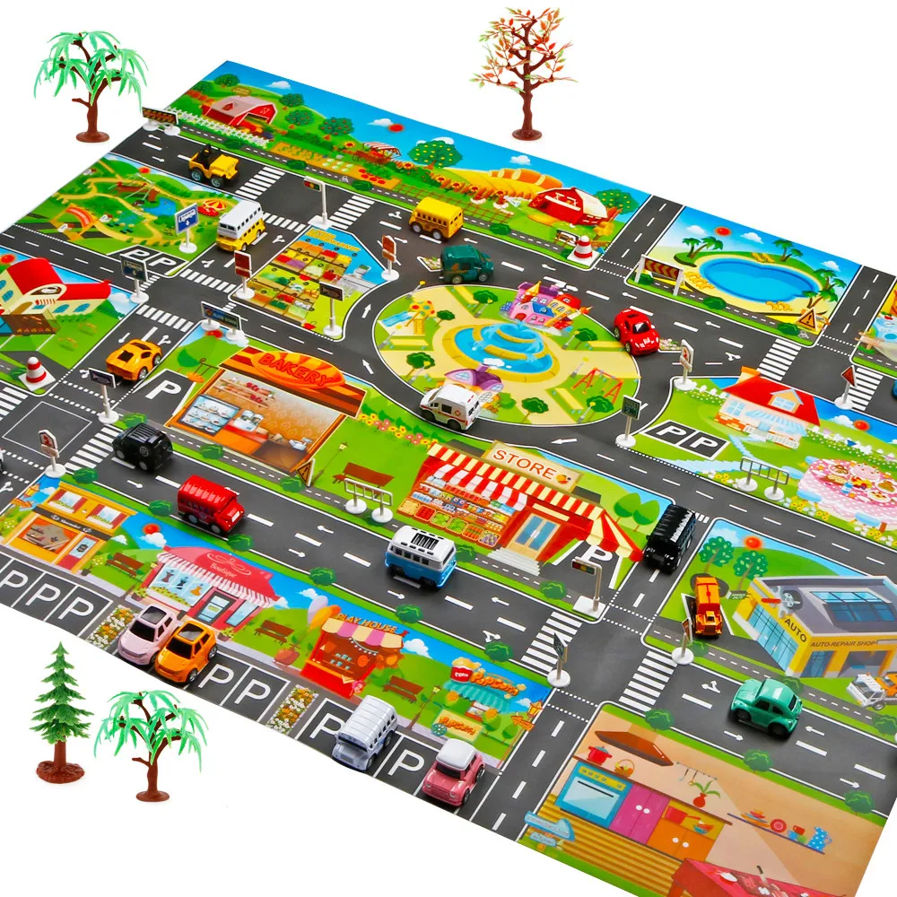 Детский игровой коврик Город дорога здания парковка карта игра сцена карта развивающие игрушки