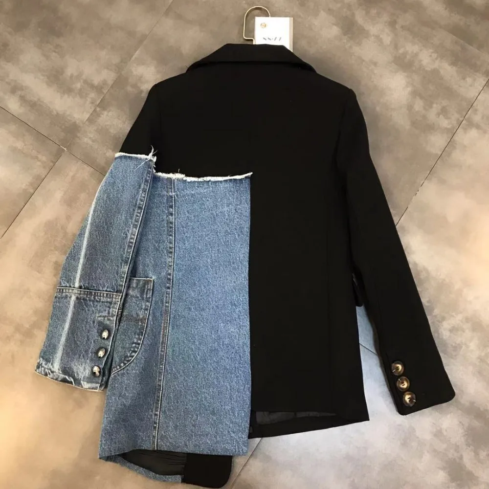 CHICATWILL High Street Runway Fashion 2019 Autumn Designer Women Denim Patchwork Blazers BF Special Office Lady Top Outerwears CHICATWILL High Street Runway Fashion 2019 Autumn Designer Women Denim Patchwork Blazers BF Special Office Lady Top Outerwears