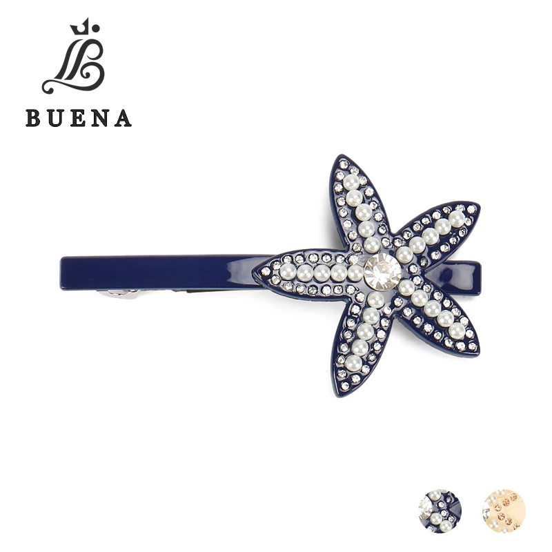 

Buena New Cellulose Acetate Rhinestone Hair Barrettes for Women Five-pointed star Hair Clip Lovely Hair Pin NG036