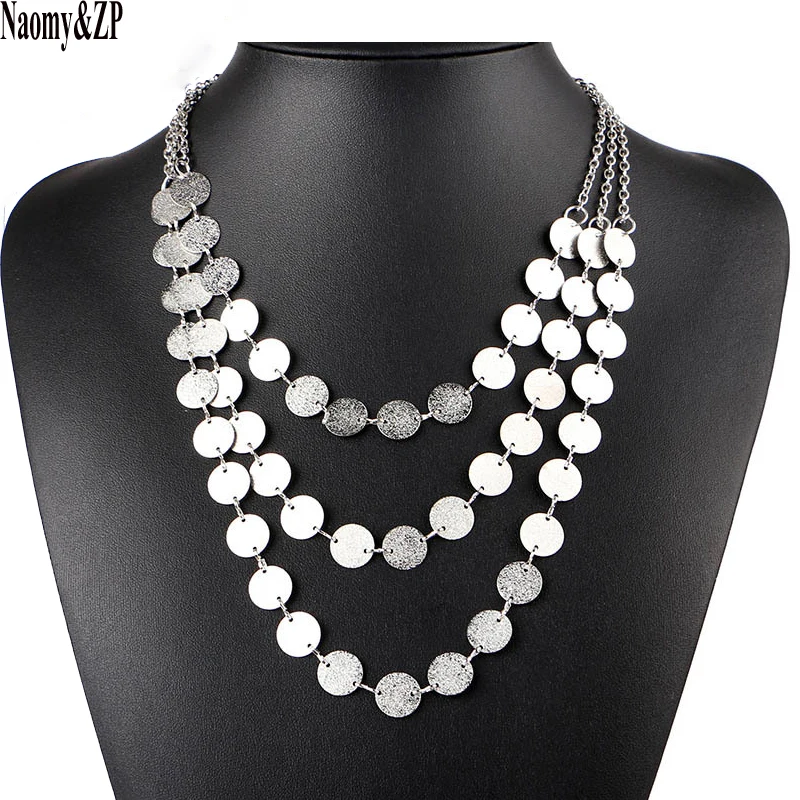 

Naomy&ZP Fashion Coin Maxi Necklace 2017 Bohemia Colar Multilayer Silver Gold Color Power Punk Statement Choker Necklace Jewelry