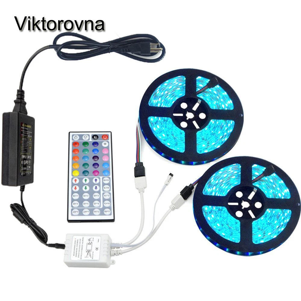 

5m 10m Waterproof LED RGB strip light SMD 5050 Light 44key remote controller Power Adapter RGB Fita Ribbon Lamp led strip set